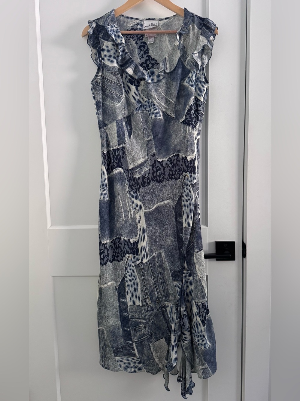 Joseph Ribkoff blue-gray and white patterned dress